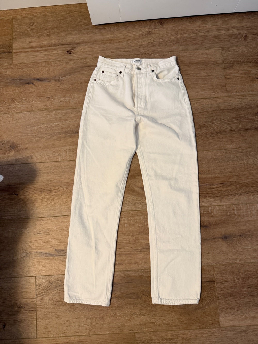 AGOLDE Cream High-Rise Straight Leg Jeans
